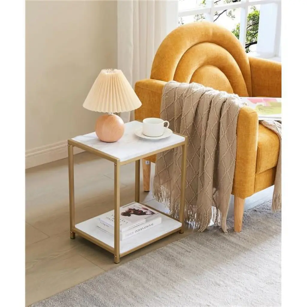 16 x 12 x 18 End Table Gold White Marble Accent Table ComfortCreator