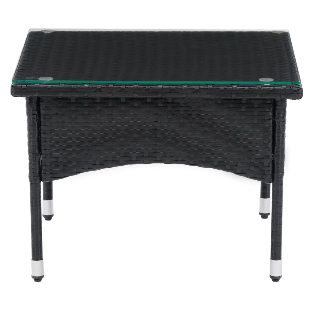 Parksville Black Wicker Rattan and Steel Patio Side Table Glass Top CORLIVING