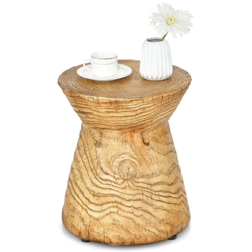 Costway 17 Inch Concrete Accent Side Table Hourglass Wood-like End Table