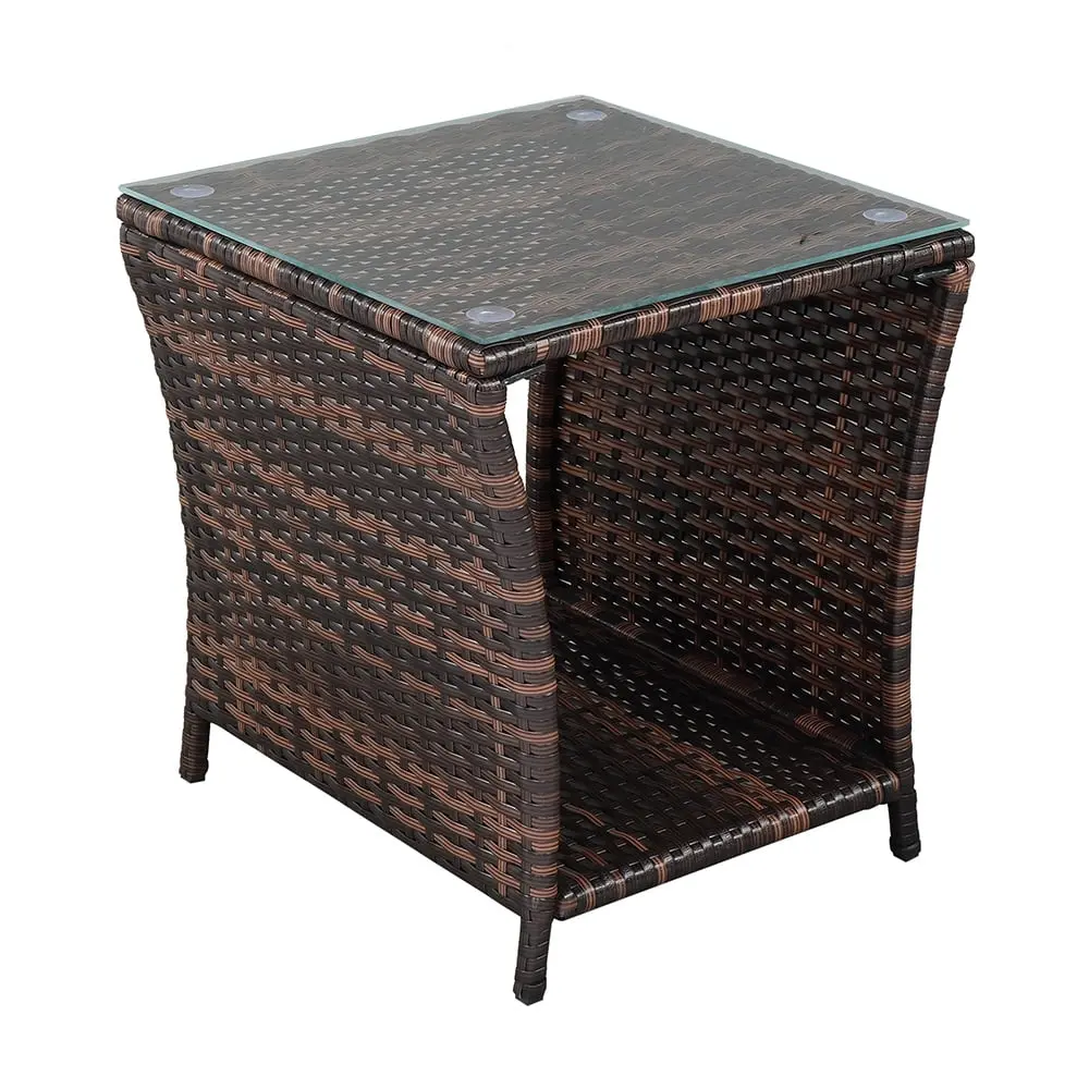 EasingRoom Outdoor Wicker Side Table Glass Top and Sturdy Weather Resistant Frame