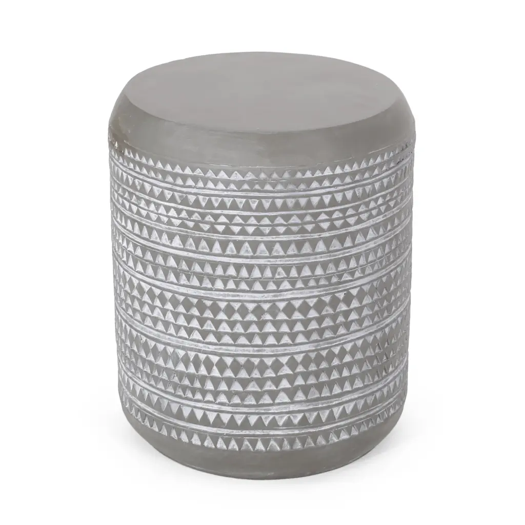 GDF Studio Aquilla Outdoor Lightweight Concrete Side Table Concrete Finish and White GDFSTUDIO