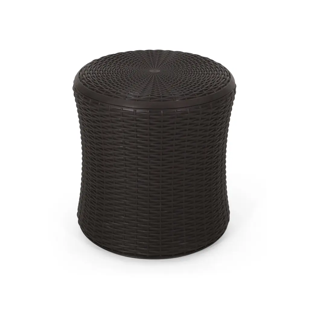 GDF Studio Lockbourne Circular Outdoor Faux Wicker Side Table Dark Brown GDFSTUDIO