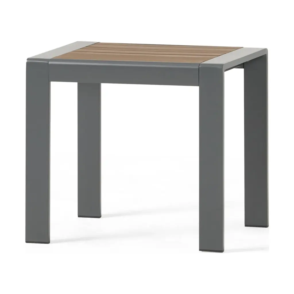 GDF Studio Trimble Outdoor Aluminum Side Table Gray and Brown Patio Furniture GDFSTUDIO