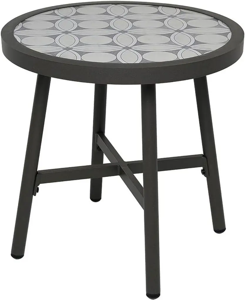 Grand Patio Outdoor Round Side Table Porcelain Mosaic Tile Tabletop Black Finish