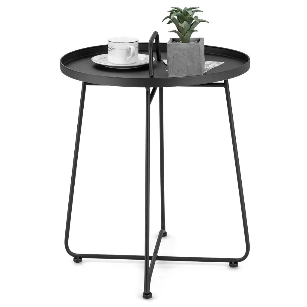 Gymax Outdoor Metal Patio End Side Table Weather Resistant Garden Balcony