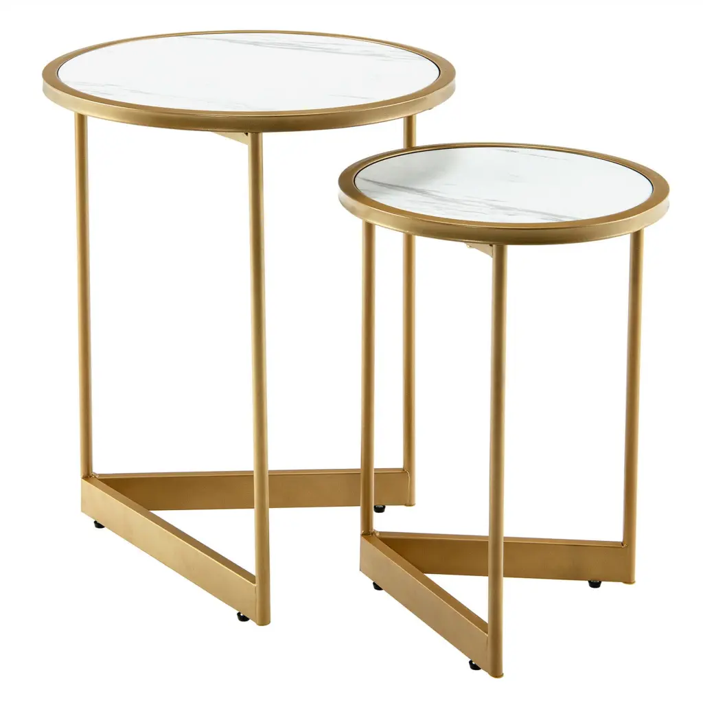 Gymax Round Nesting Table Set 2 Modern Side End Tables V-Shaped Base Space-Saving