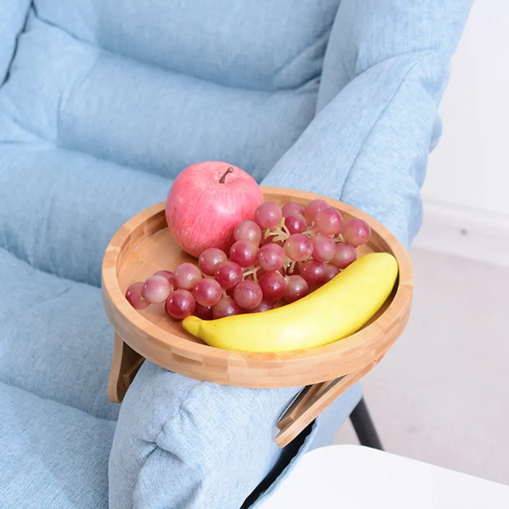 9.84 Inch Wooden Foldable Sofa Armrest Tray Table Portable Couch Side Table Small Spaces Hotiary