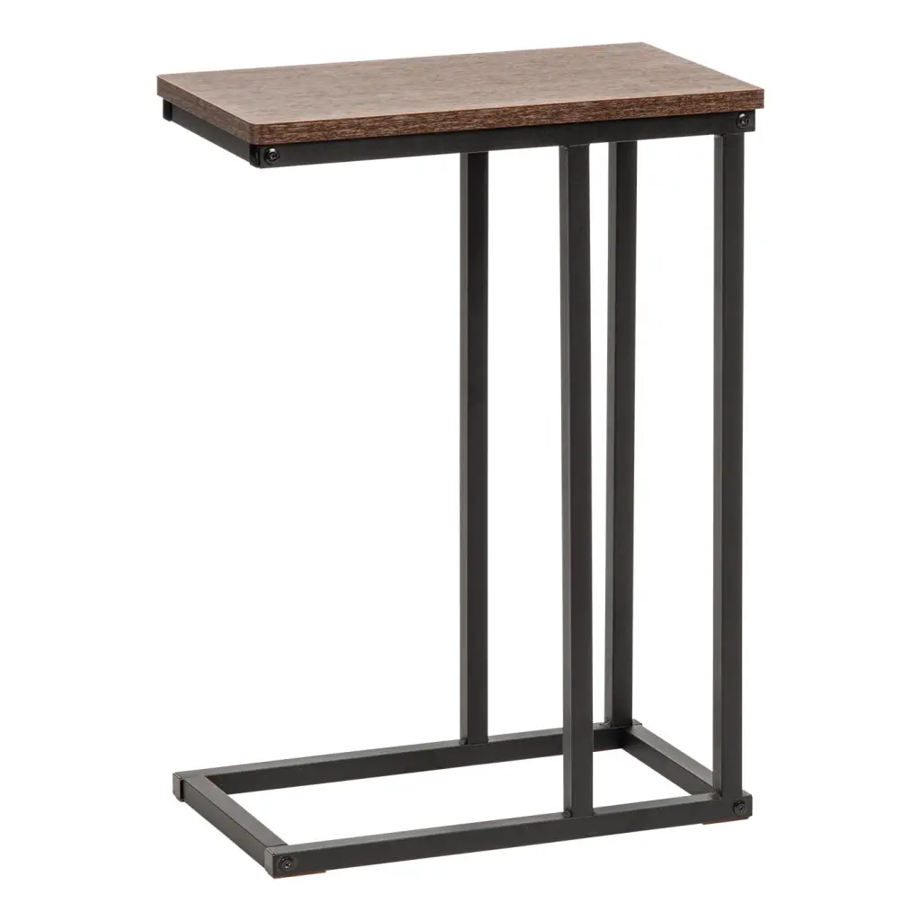 IRIS USA C-Shape Wood and Metal Side Accent Table Brown