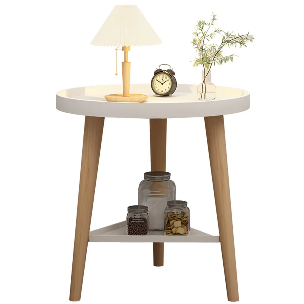 LASIEYO White Double Layer Round Side Table 3 Legged Small Accent Table Living Room Bedroom