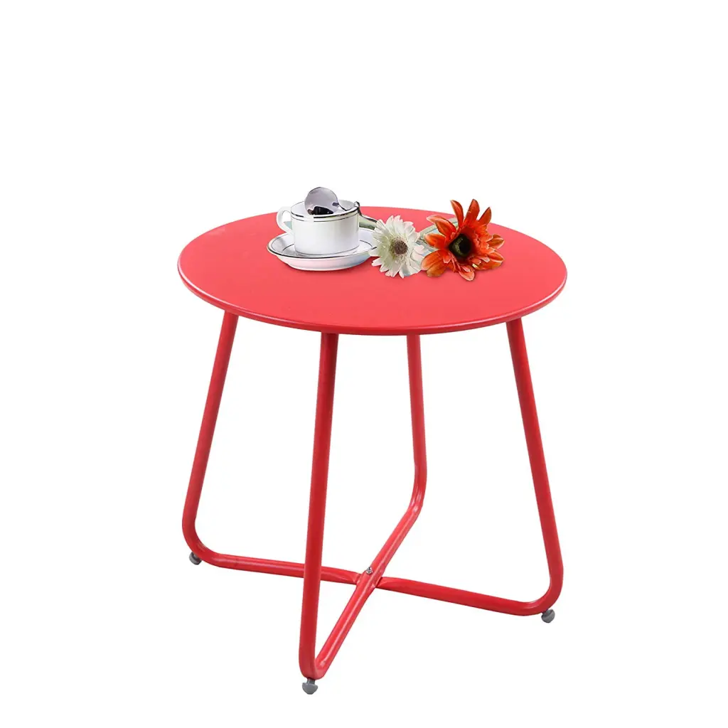 Mondawe Patio Side Table 18 Inch Weather-Resistant Outdoor Coffee Table Bistro Balcony Apartment Red