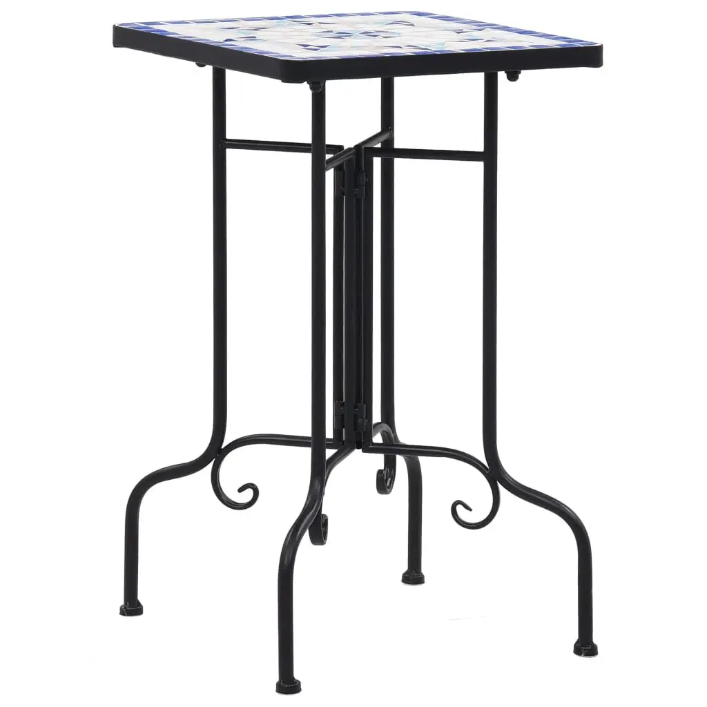 Mosaic Side Table Blue and White Ceramic Accent Table
