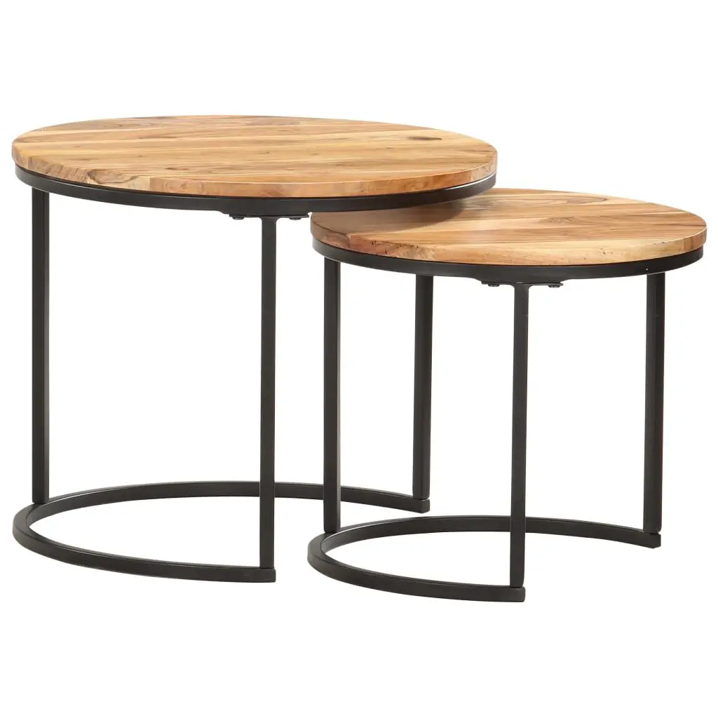 Nesting Tables 2 pcs Solid Acacia Wood Living Room Side Tables