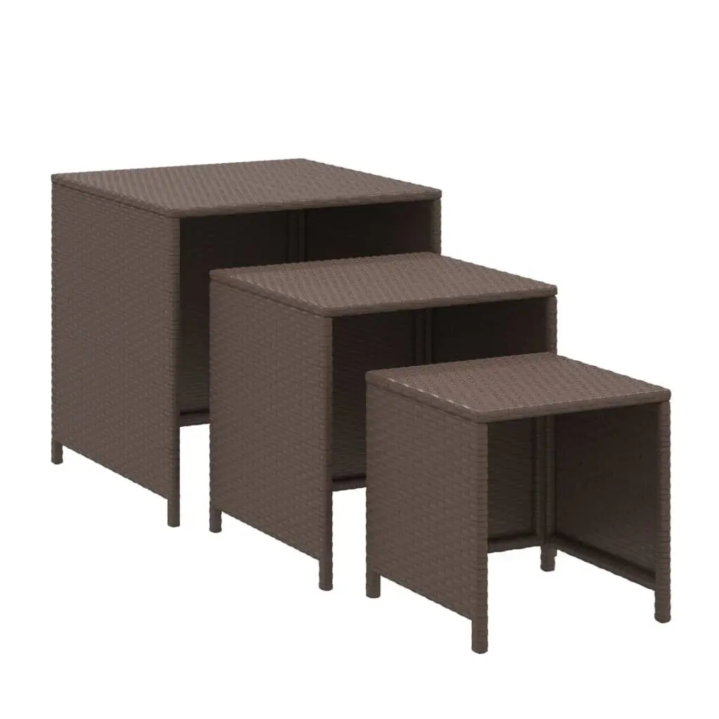 Nesting Tables 3 Pieces Brown Poly Rattan Living Room Side Tables