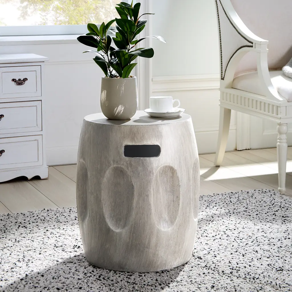 Ursa Side Table Geometry Gray Magnesium Oxide Modern Accent Table nh-perfect home