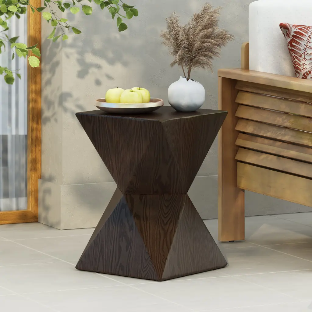 Prismatic Timberen Grain Symmetric Side Table Natural Concrete Finish nh-purenest