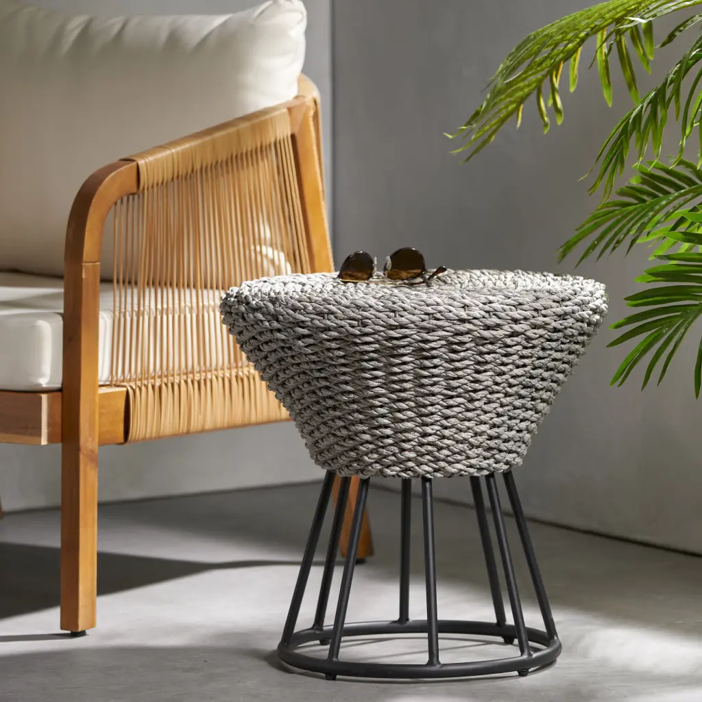 Julian Grey Outdoor Wicker Side Table Patio Garden Noble House