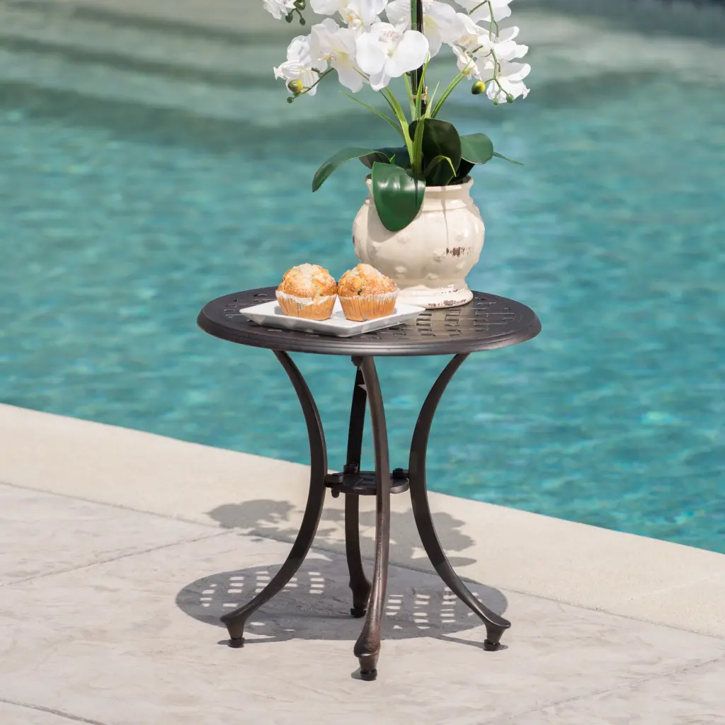 Leo Outdoor 19 Cast Aluminum Side Table Bronze Patio Furniture Noble House