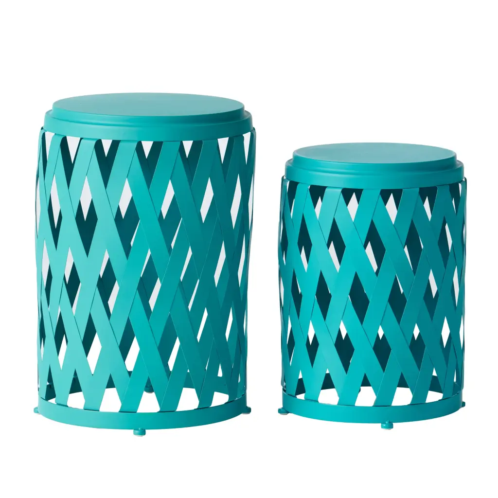 Shelby Outdoor Small and Large Iron Side Table Set Matte Teal Finish Set 2 Noble House
