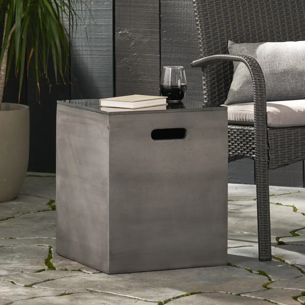 Warren Lightweight Concrete Outdoor Ceramic Tank Holder Side Table Dark Gray and Black Noble House
