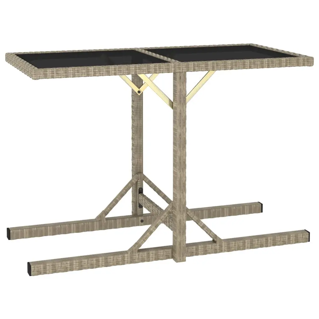 Patio Table Beige 43.3x20.9x28.3 Inches Glass and Poly Rattan Outdoor Side Table