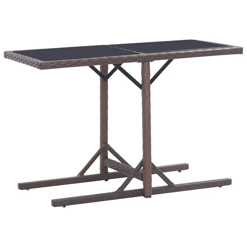 Patio Table Brown 43.3x20.9x28.3 Inches Glass and Poly Rattan Outdoor Side Table