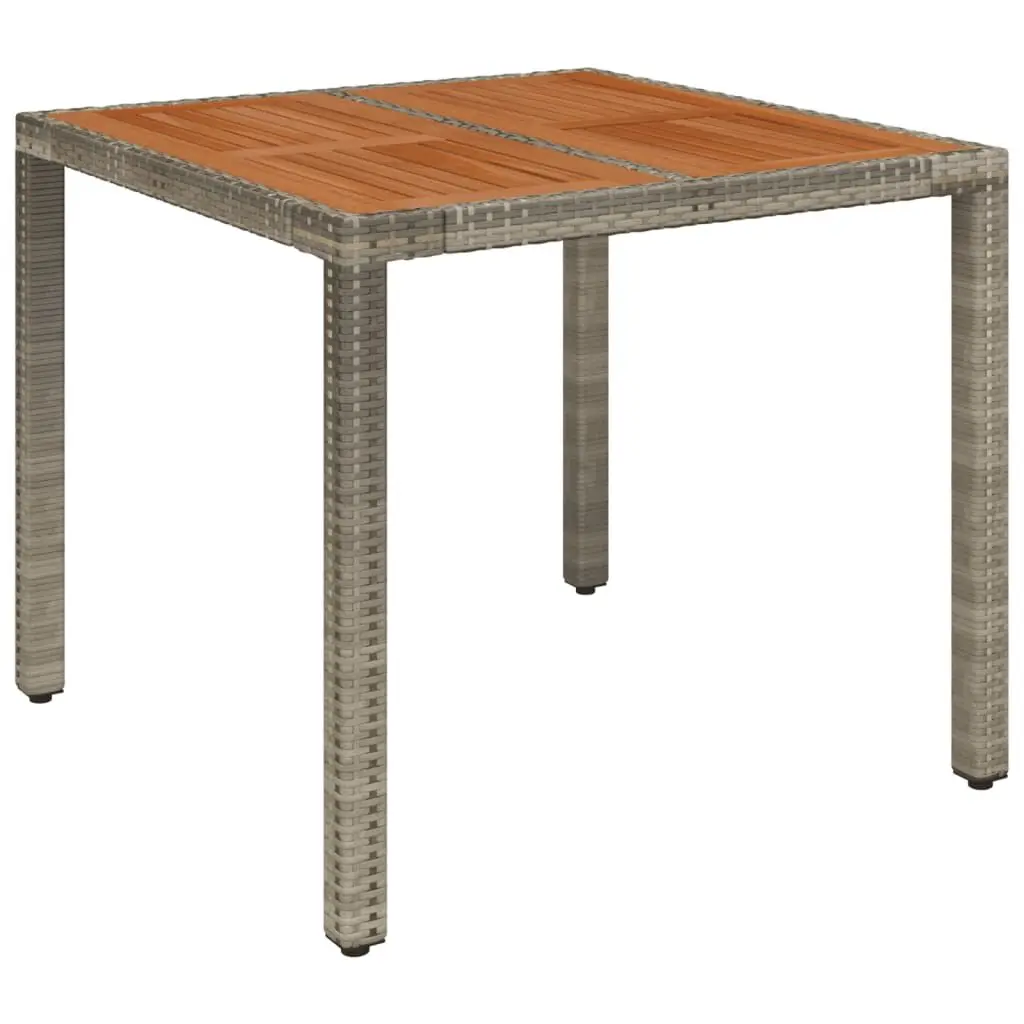 Patio Table Wooden Top Gray 35.4x35.4x29.5 Inches Poly Rattan Base