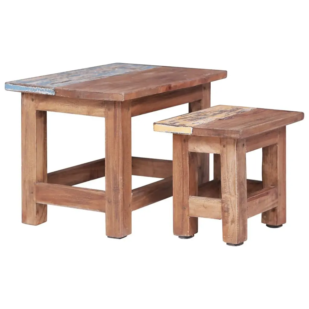 2 Piece Nesting Tables Solid Mahogany Wood Living Room Furniture