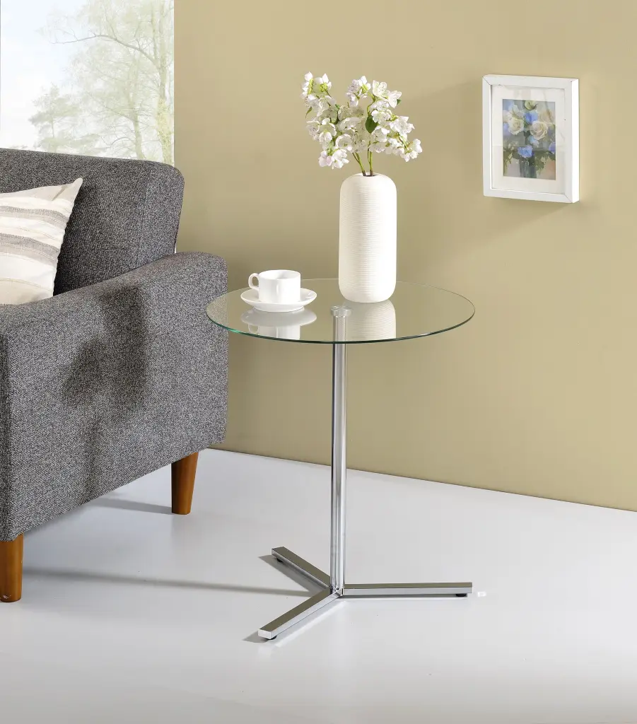 Form 20 Round Modern Chrome and Tempered Glass Accent Side Table Pilaster Designs