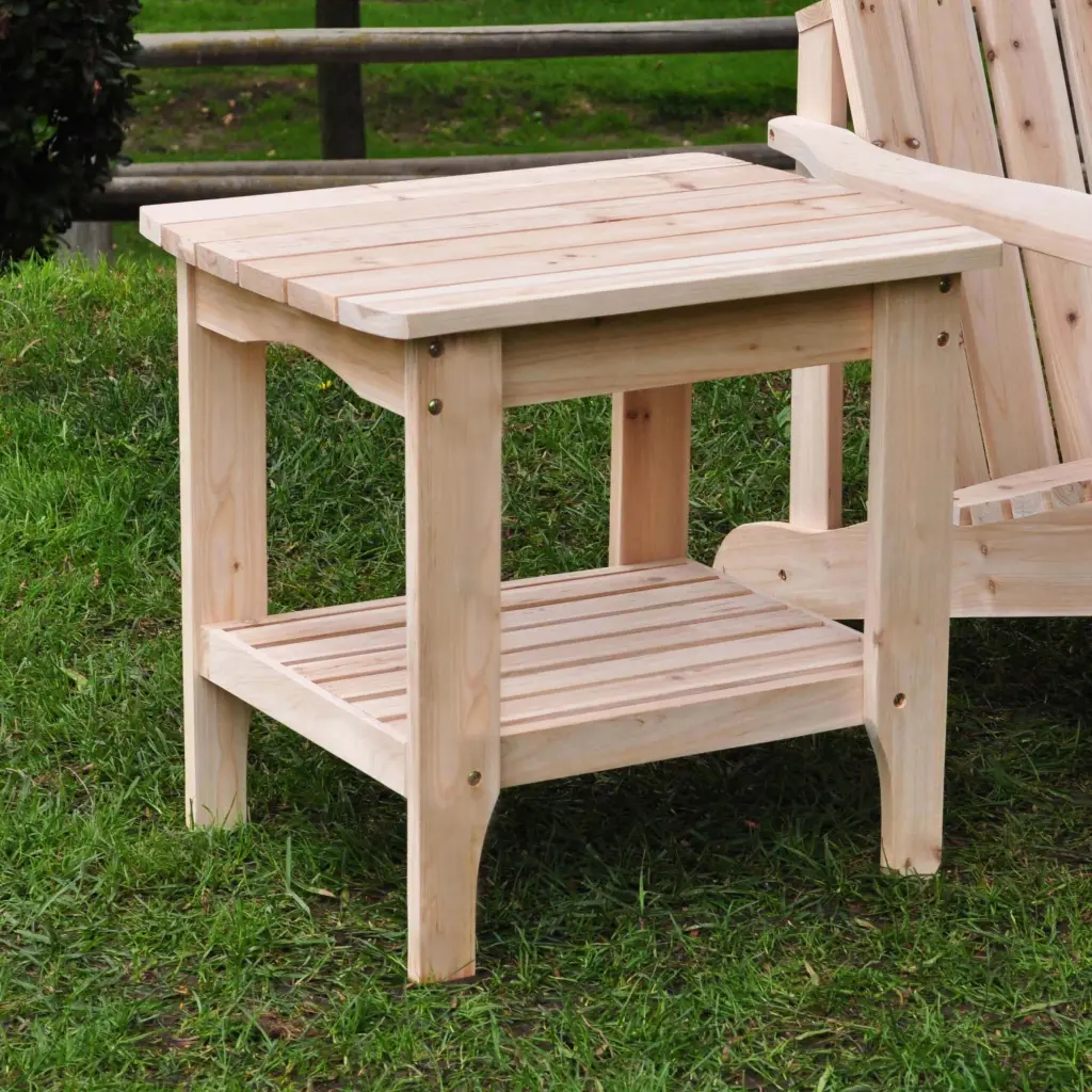 Porch & Den Laguna 24 Natural Solid Wood Adirondack Outdoor Side Table Rustic Durable Weatherproof