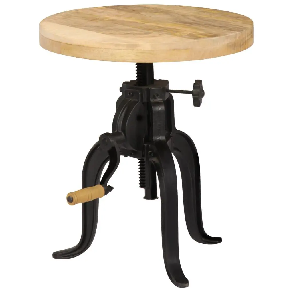 Side Table 17.7x17.7-24.4 Inches Solid Mango Wood and Cast Iron Accent Table