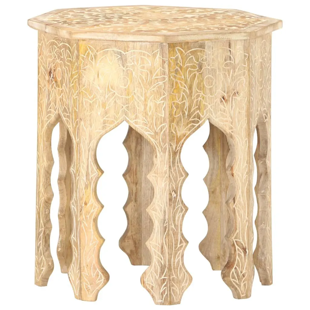 Side Table 18.9 Inches Round Solid Mango Wood Living Room Accent Table
