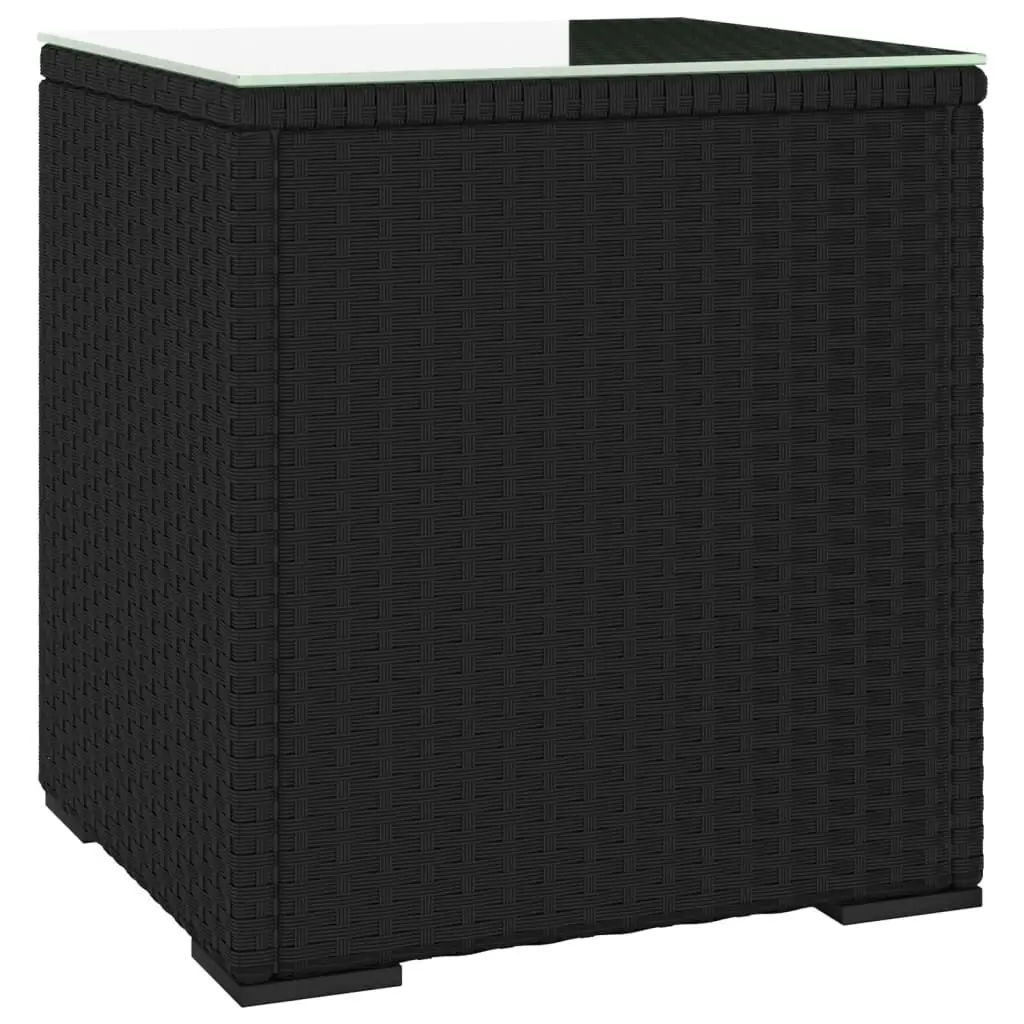 Side Table Black 15.7x14.6x15.9 Inches Poly Rattan and Tempered Glass