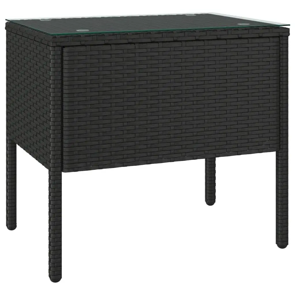 Side Table Black 20.9x14.6x18.9 Poly Rattan and Tempered Glass Outdoor End Table