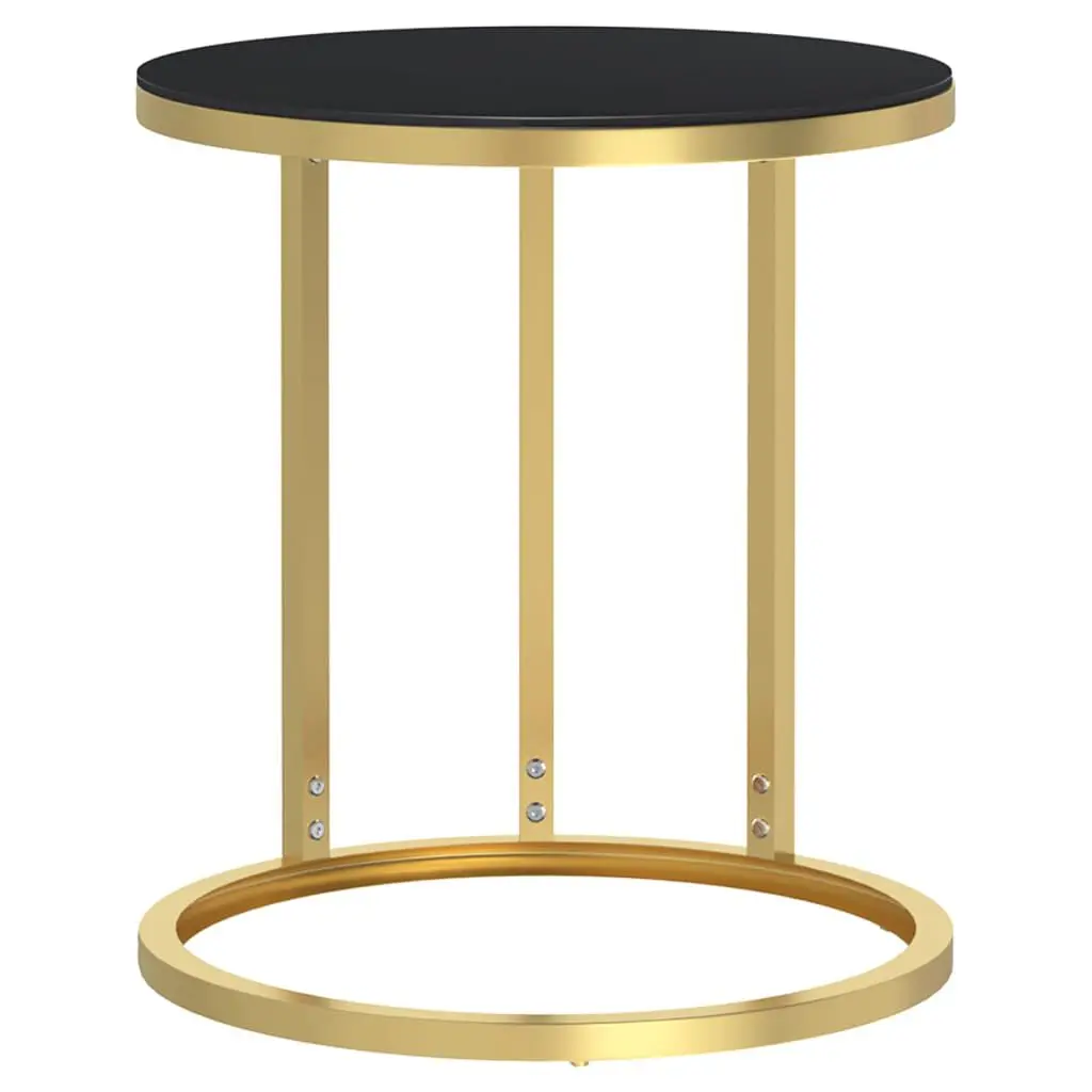 Side Table Gold and Black 17.7 Inches Tempered Glass Living Room Furniture