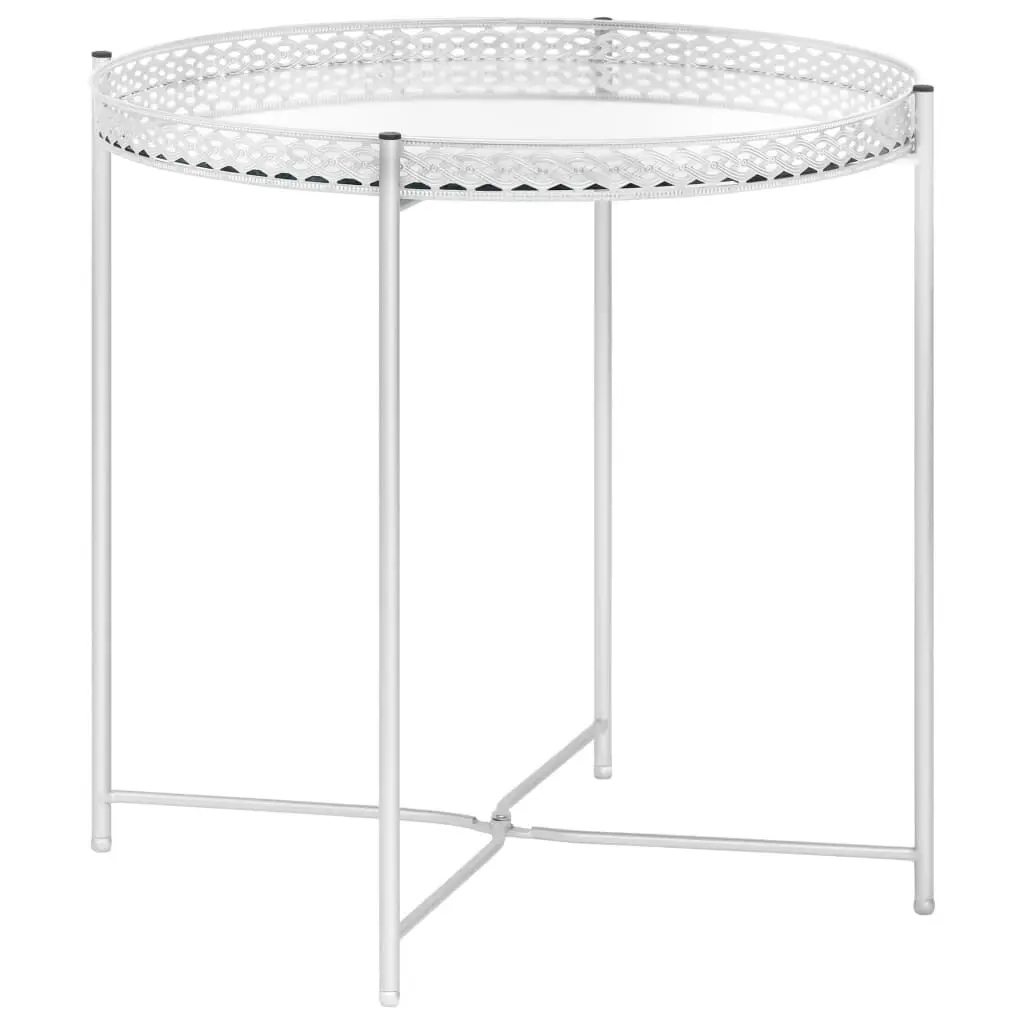 Side Table Silver 15.7x15.7x16.1 Inches Glass Top Modern Accent