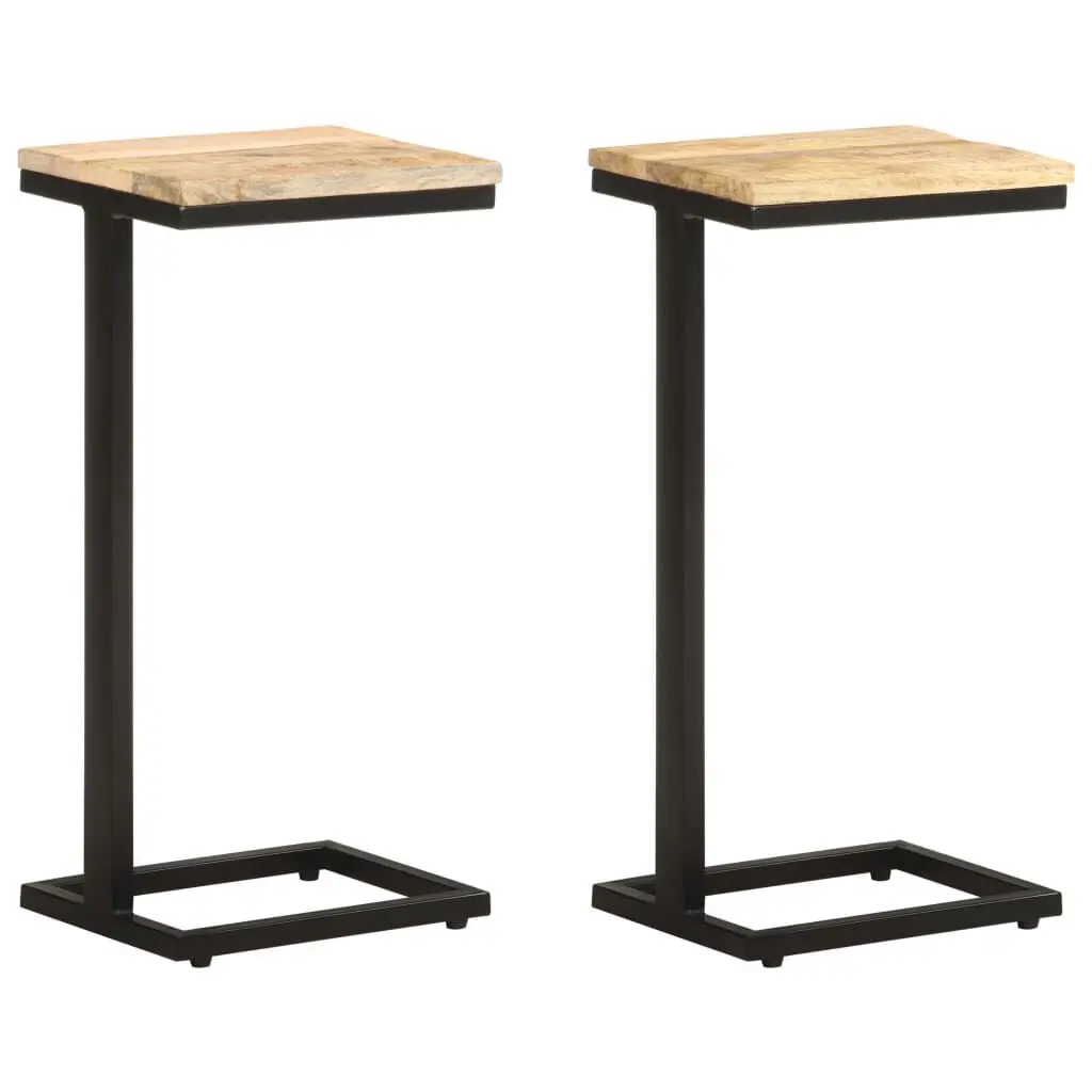 Side Tables 2 Piece Set 12.4x9.6x25.4 Inch Rough Mango Wood Nightstands