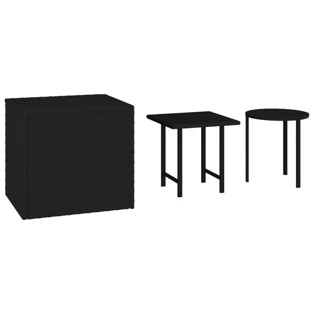 Side Tables 3 Pieces Black Poly Rattan Modern Living Room Furniture