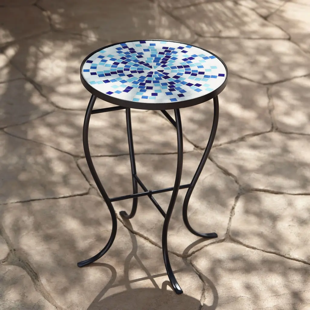Teal Island Designs Modern Black Round Outdoor Accent Side Table Multi Blue Mosaic Tabletop 14 Wide Porch Patio Balcony