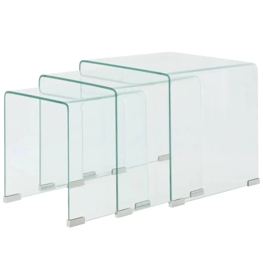 Three Piece Nesting Table Set Tempered Glass Clear Modern Side Tables