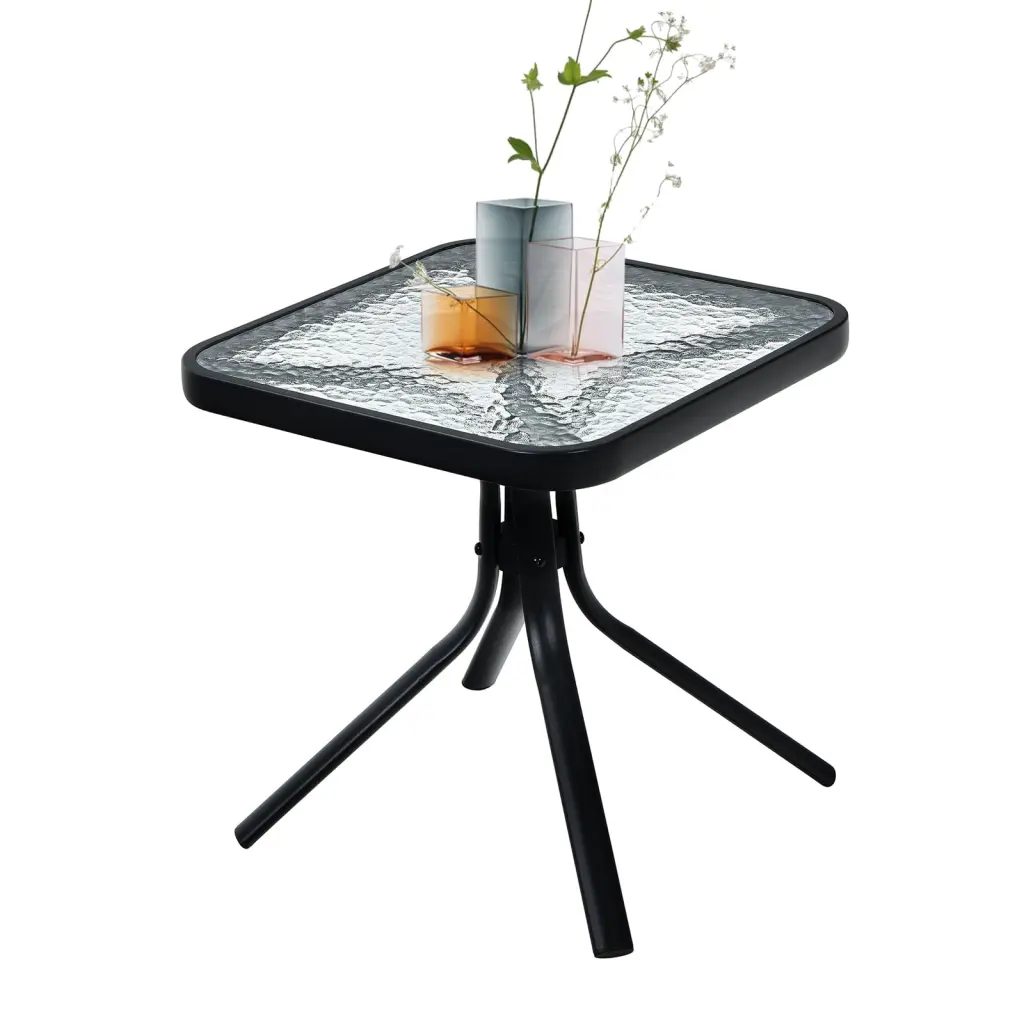 Vicamelia Patio Side Table Outdoor Square End Table Tempered Glass Tabletop Black