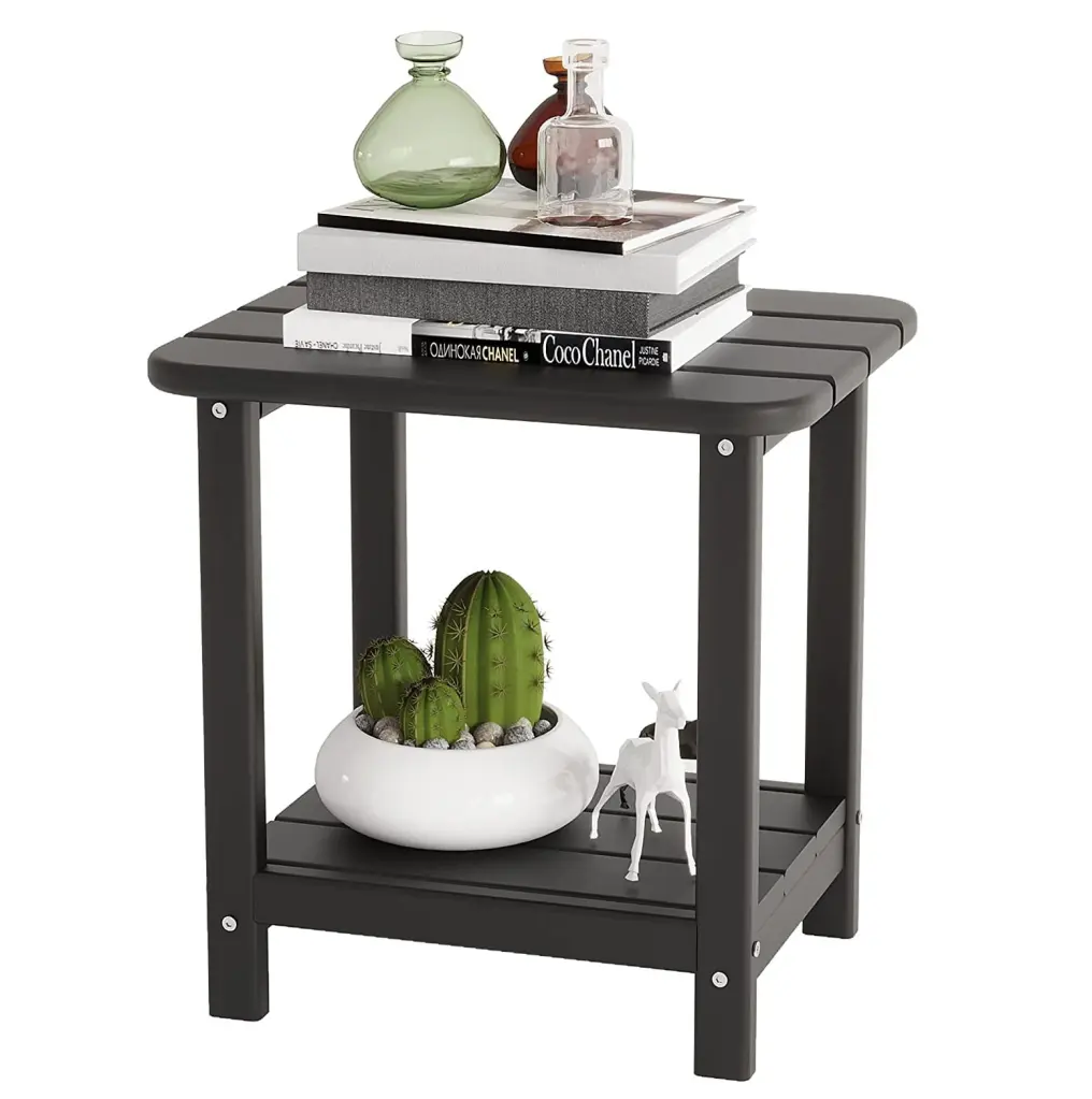 18x15 Black HDPE Water Resistant 2-Tier Rectangular Patio Side Table Pool Garden Beach Waytrim
