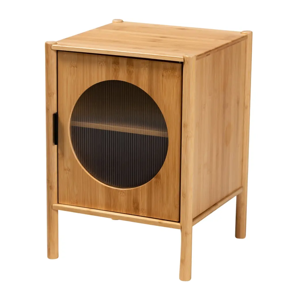 Baxton Studio Naresh Mid-Century Modern Natural Brown Bamboo Wood 1-Door End Table Wholesale Interiors