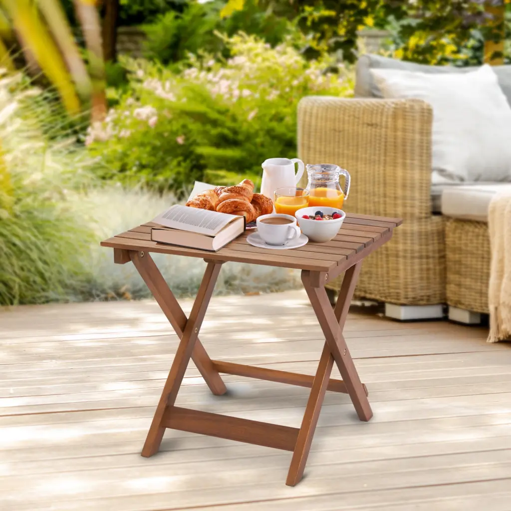 Zimtown Acacia Wood Folding Side Table Indoor and Outdoor Use