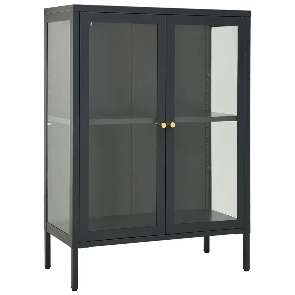 29.5 Inch Anthracite Steel and Glass Sideboard Modern Storage Cabinet
