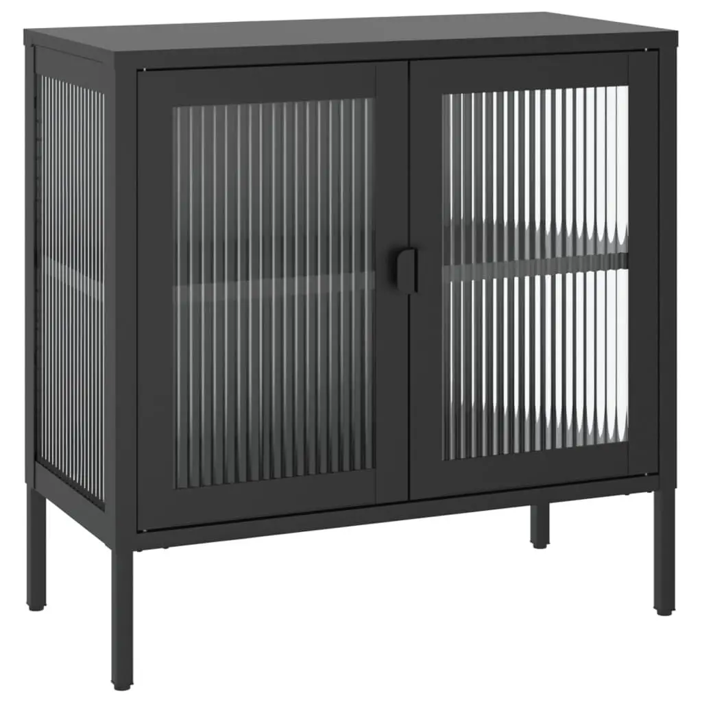 Sideboard Black 27.6x13.8x27.6 Inches Glass and Steel Console Table