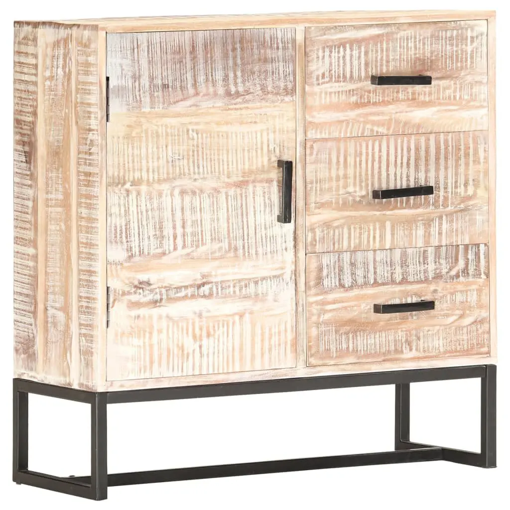 White Sideboard 28.7 Inch Solid Acacia Wood Storage Cabinet Shelves