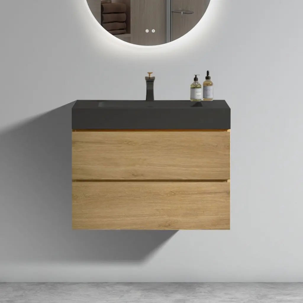 Alice 30 Inch Natural Oak Bathroom Vanity Sink Large Storage abay home