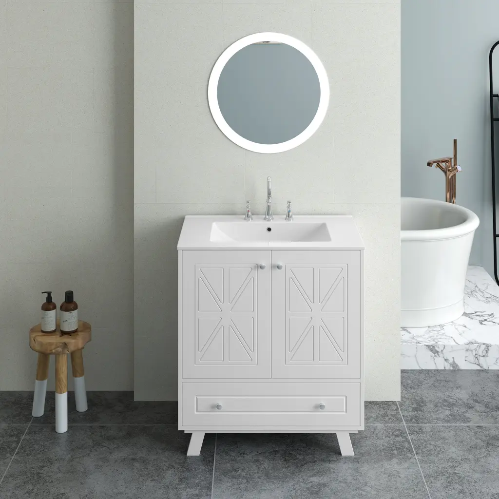 White Bathroom Vanity Solid Wood and MDF Construction chuangyuan wood industry