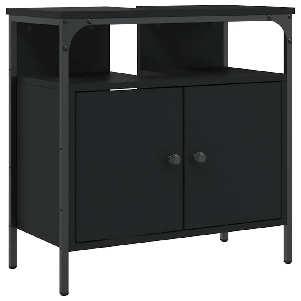 Bathroom Sink Cabinet Black 23.6x11.8x23.6 Inches Engineered Wood Vanity