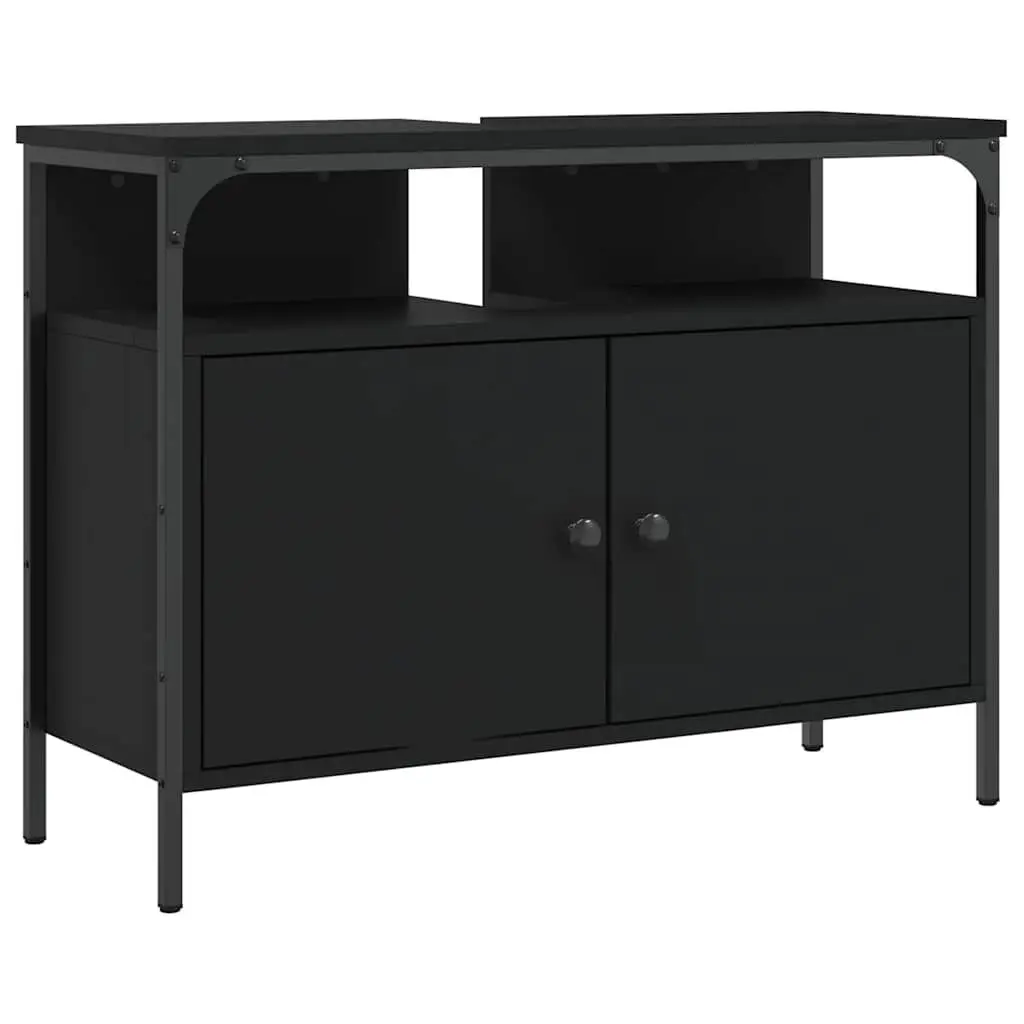 Bathroom Sink Cabinet Black 31.5x11.8x23.6 Inches Engineered Wood Double Vanity
